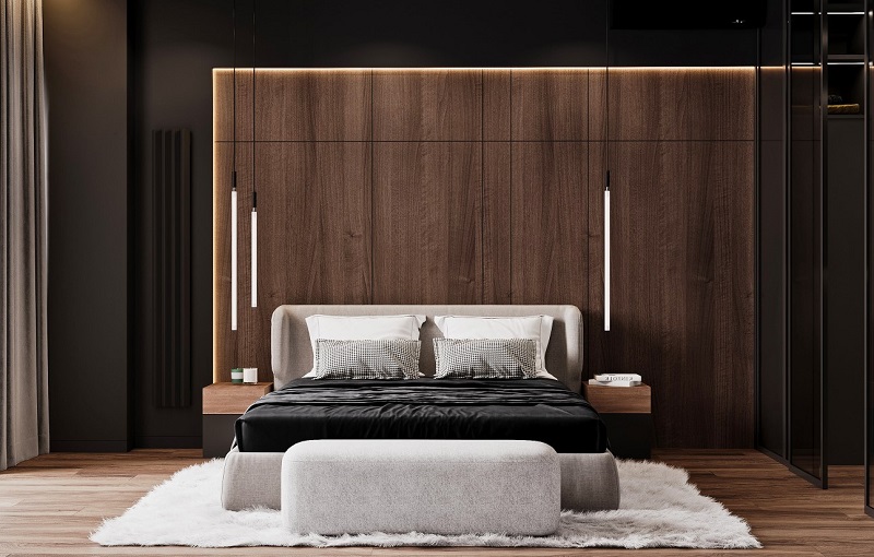Thiết kế nội thất theo yêu cầu sử dụng chất liệu gỗ và đèn LED