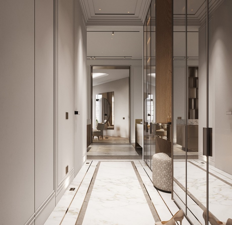 Ý tưởng thiết kế nội thất đep cho hành lang căn hộ cao cấp