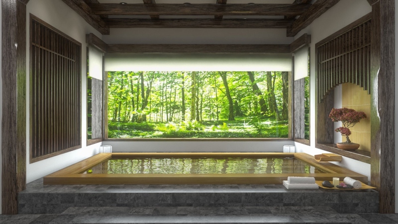Phòng tắm onsen phong cách Nhật