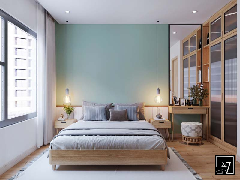 Sắc xanh ấn tượng trong thiết kế phòng ngủ