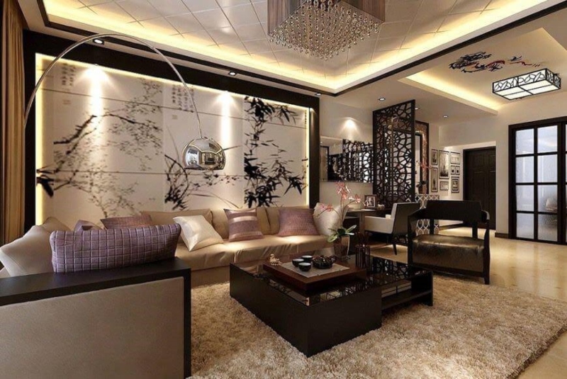 Thiết kế nội thất phòng khách phong cách Á Đông