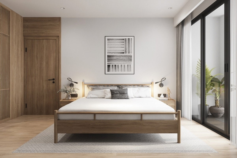 Thiết kế nội thất phòng ngủ chung cư phong cách Japandi