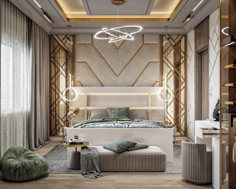Thiết kế phòng ngủ chung cư 90m2 phong cách tân cổ điển