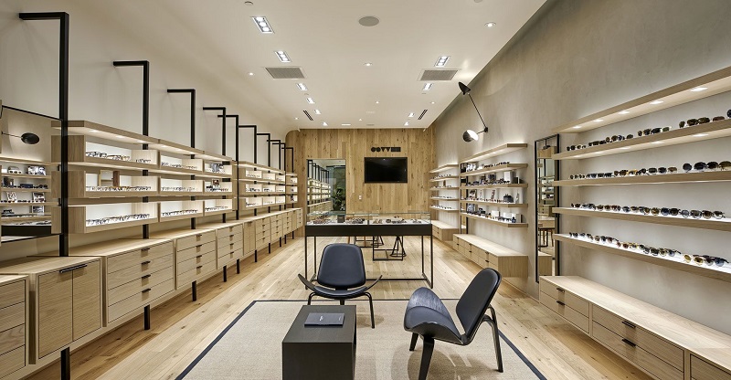 Thiết kế khu vực quầy tư vấn cho trong không gian nội thất shop mắt kính