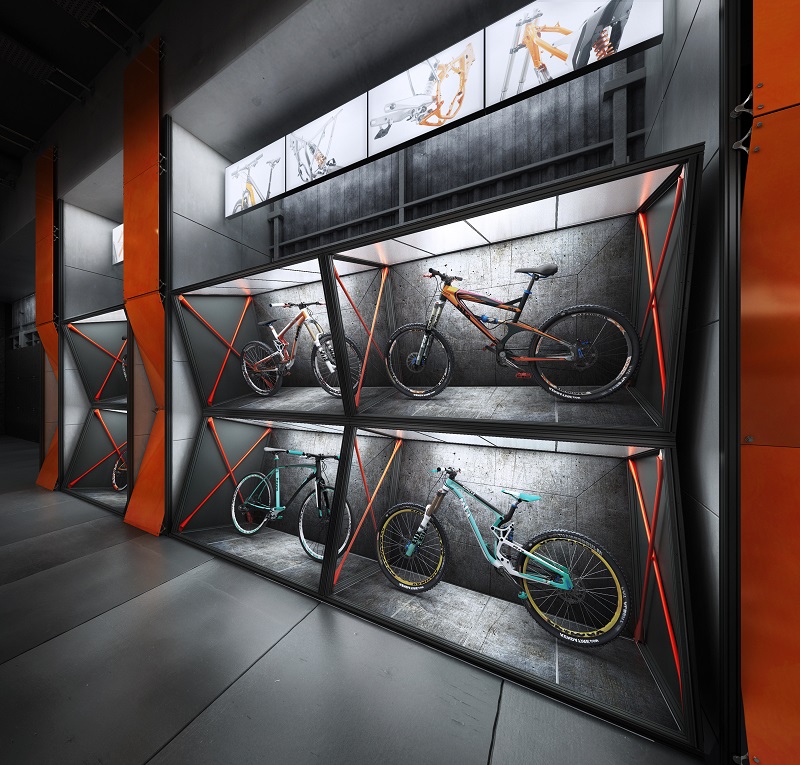 Sắc cam chủ đạo trong thiết kế nội thất showroom xe đạp