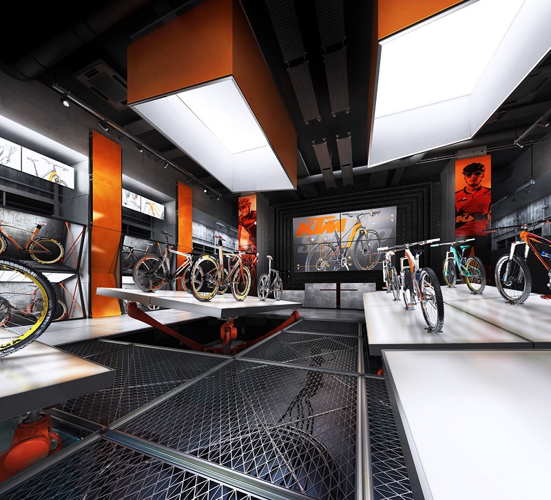 Chất liệu ứng dụng trong thiết kế nội thất showroom xe đạp